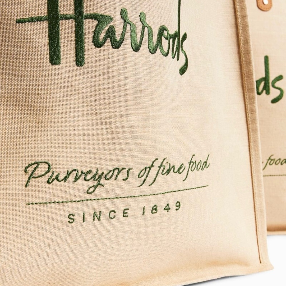 Harrods Canvas Jute Tote Bag - Picture 2 of 6